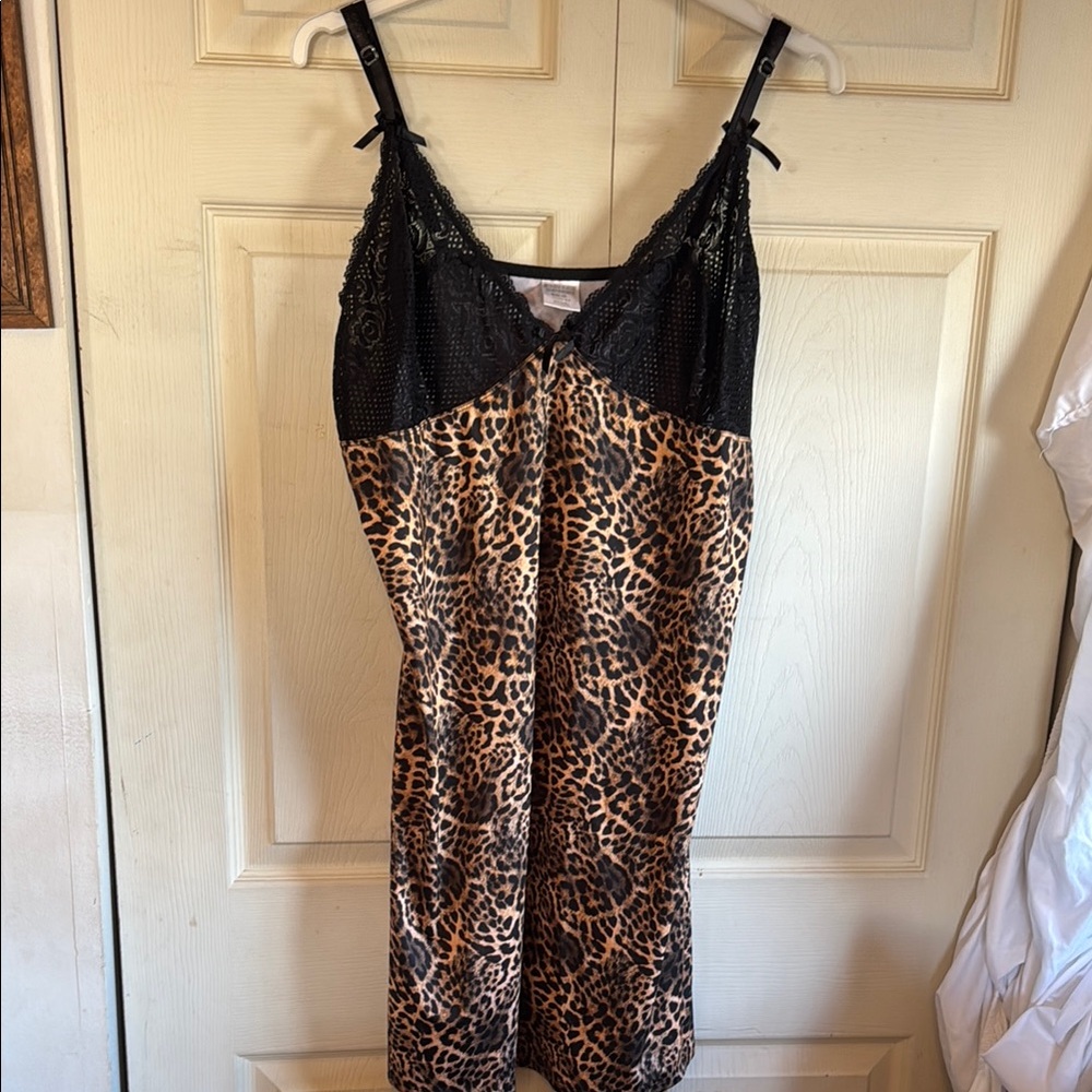 Leopard Print Lace Trim Slip Dress